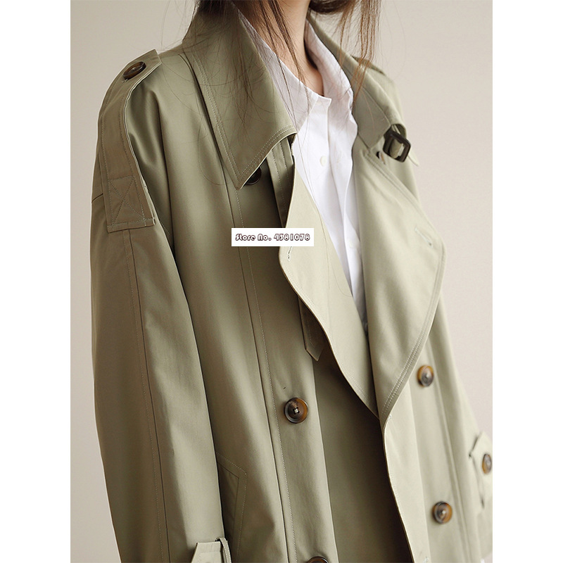 

2020 New Autumn Korean Style Loose Windbreaker Women Mid-length, Army green