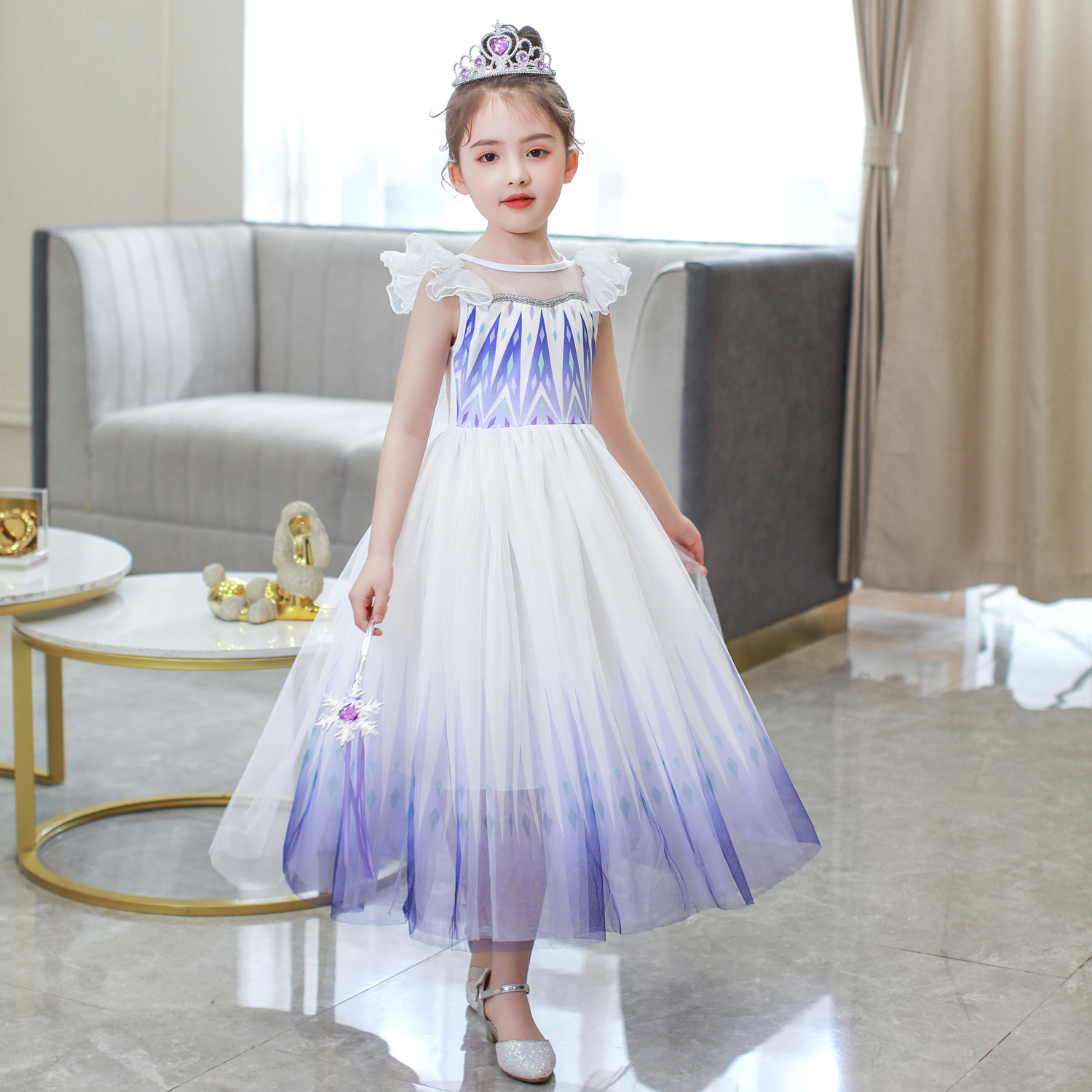 

2020 New Cute Girls Halloween Costume Dress Wholesale Christmas Day Children Gifts Long Dress 4 Layers Princess Dress 110-150, Blue