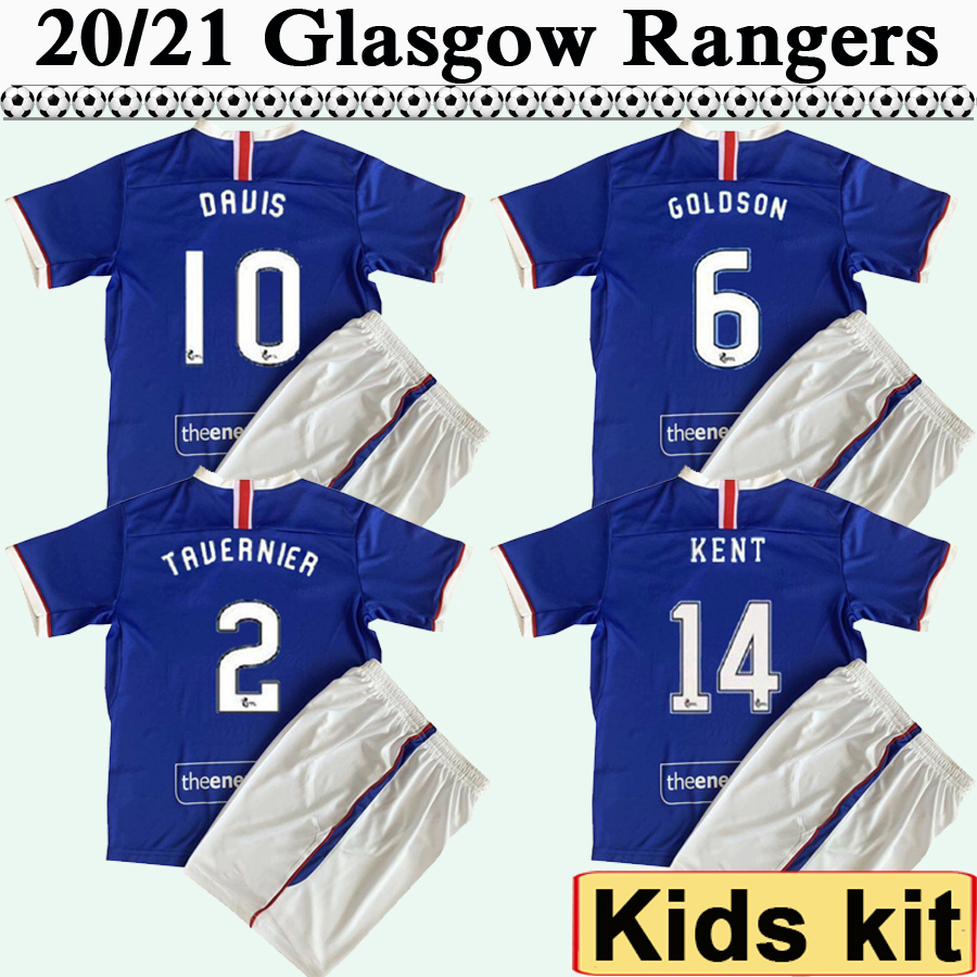 

2020 2021 Glasgow Rangers Kids Kit Soccer Jerseys GERRARD DAVIS KENT MORELOS Home Away 3rd Football Shirt TAVERNIER Child Short Sleeves, Tz206 2021 home kids kit no socks