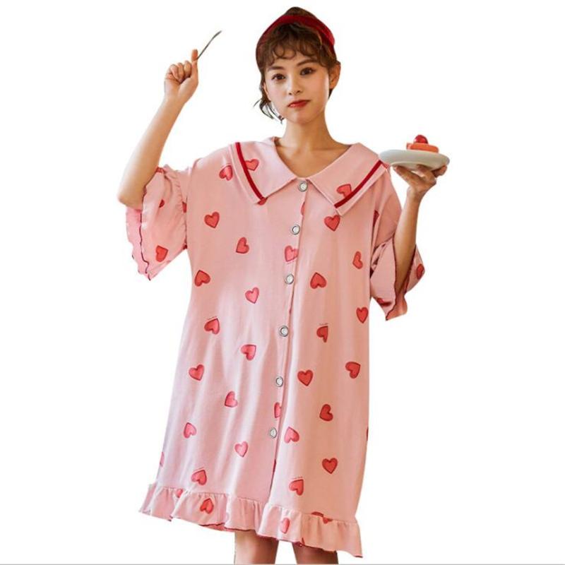 

Nightdress Summer cotton student cute cartoon thin home nightgown
