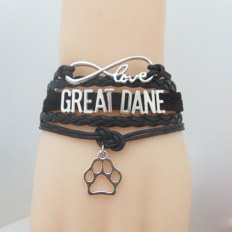 

Dropshipping Love Great Dane Bracelet Dog Animal Pet Paw Charm Leather Bracelets Bangles Great Dane Jewelry