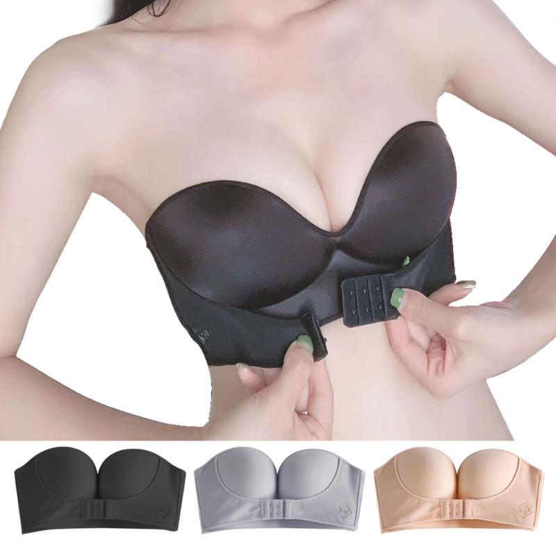 

Bras Front Closure Sexy Push Up Bra Women Strapless Non-slip Small Chest Female Brassiere Seamless ABC Cup, Beige