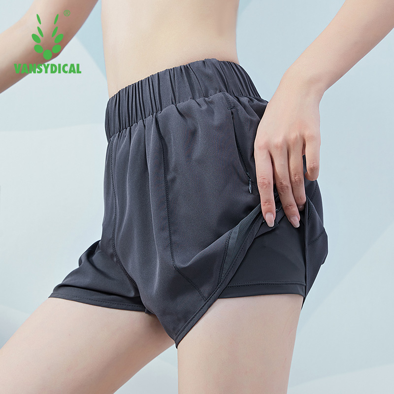 

VANSYDICAL 2 in 1 Summer Sports Shorts Women Solid Gym Workout Skinny Yoga Shorts Quick Dry Fitness Jogging Short Trousers, Fbf20527