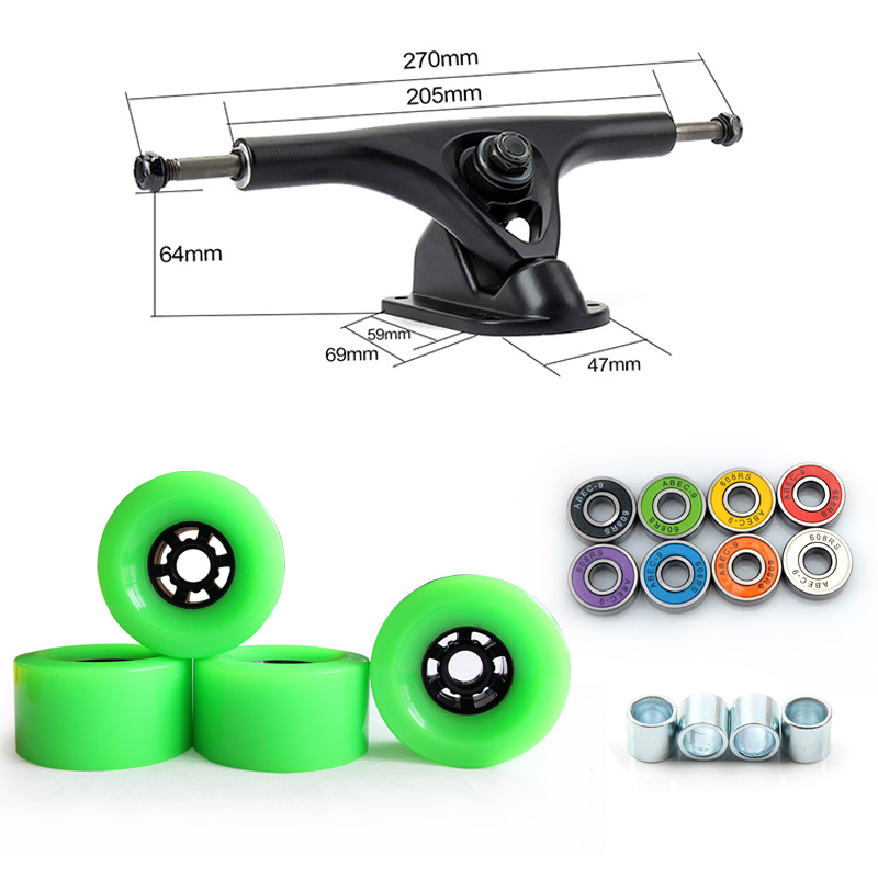 

8inch Longboard Trucks Aluminium Alloy Bridge 97*52mm PU Big Wheels ABEC-9 Bearings Skateboard P Bridges, Green
