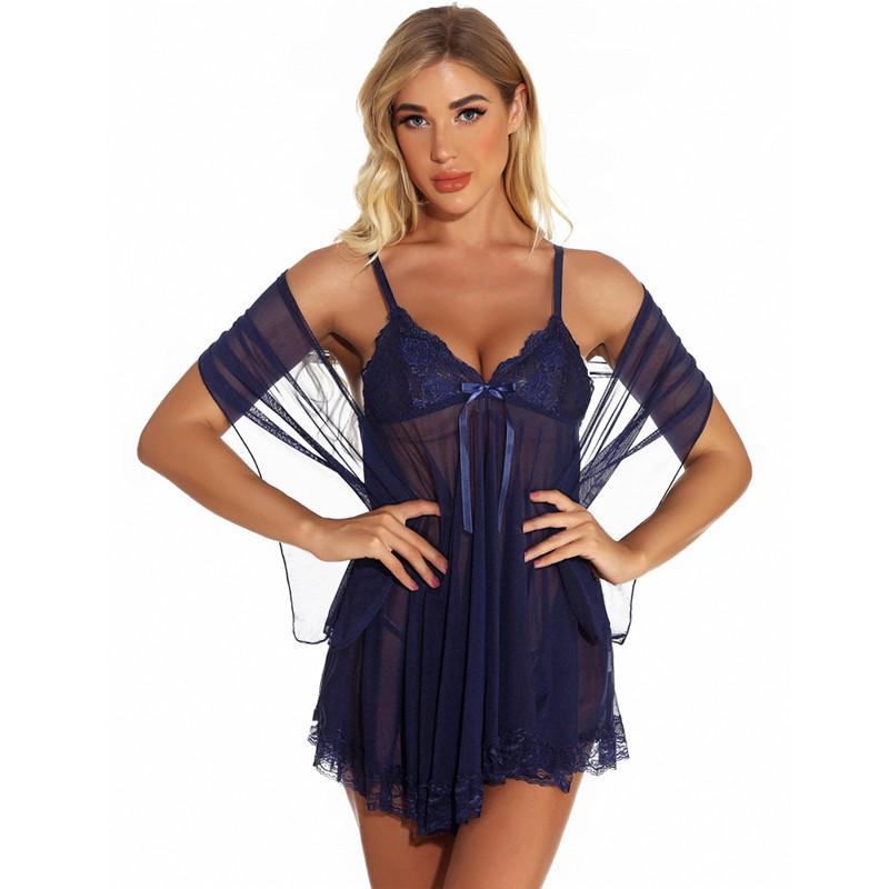 

Transparent Lace Woman Erotic Lingerie Fashion Trend Erotic Nightdress Women Sexy Gauze Sling Designer Plus Size Underwear Three-piece Set