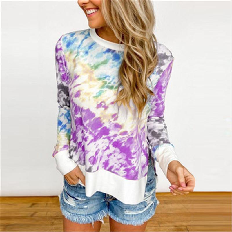 

Women Tie-dye Printing T-shirt Designer Long Sleeve Tshirt Gradient Crew Neck Tees Fashion Trend Females Loose Casual Tee Tshirt Clothing