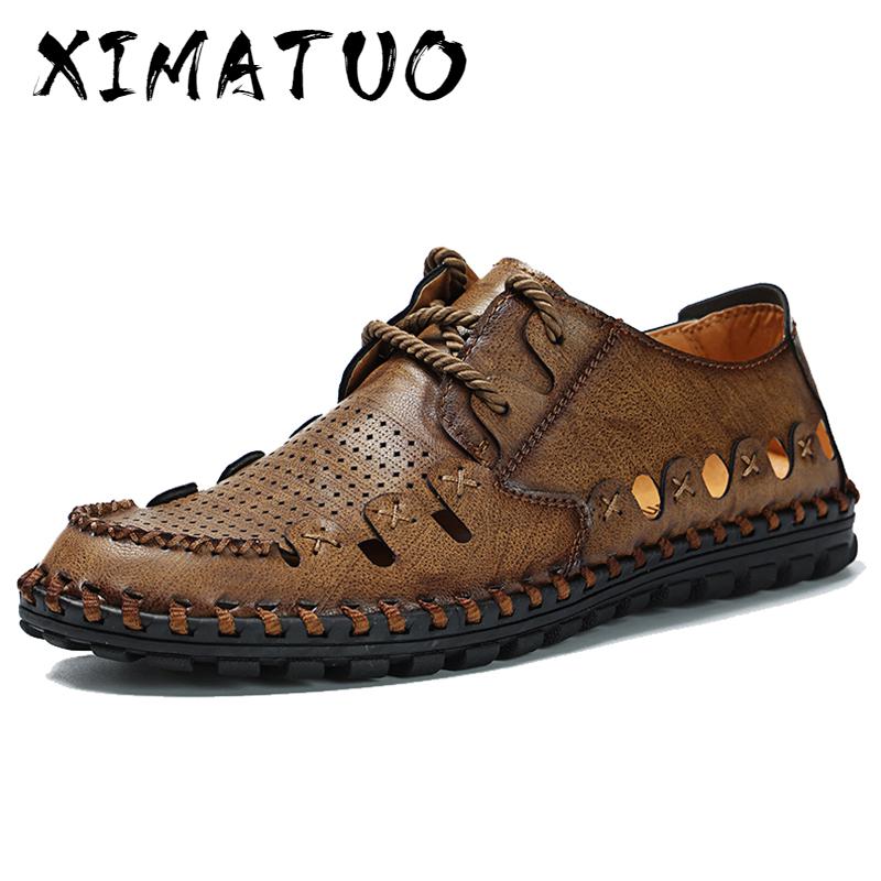 

2020 Fashion Split Leather Men Sandals Summer Shoes Breathable Comfort Men Beach Sandals Leather Shoes Plus Size 46, Black