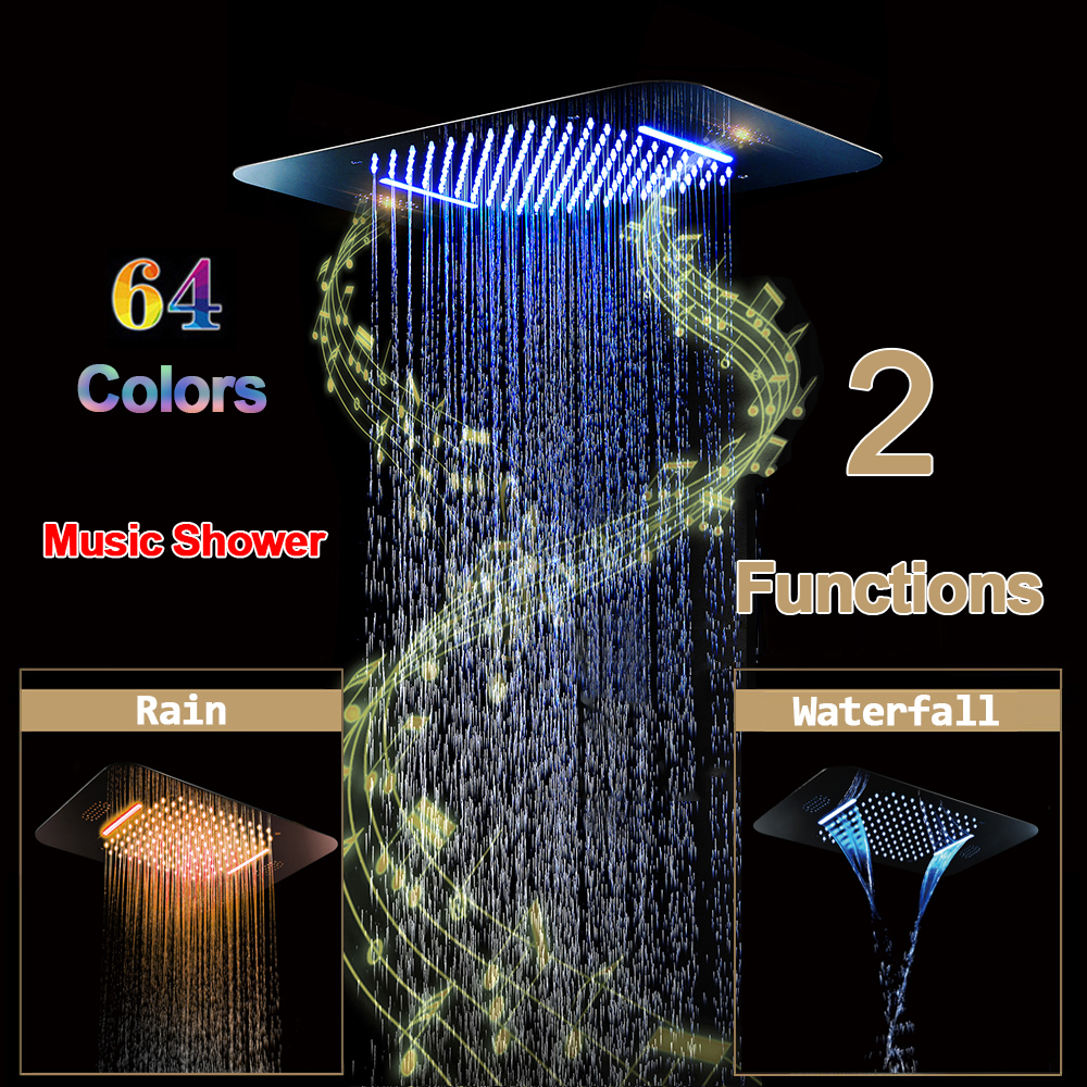 

Bluetooth Music LED Shower Head Stainless Steel Bathroom Waterfall Showerhead Embedded Ceiling Mounted Rainfall Showers Golden Color