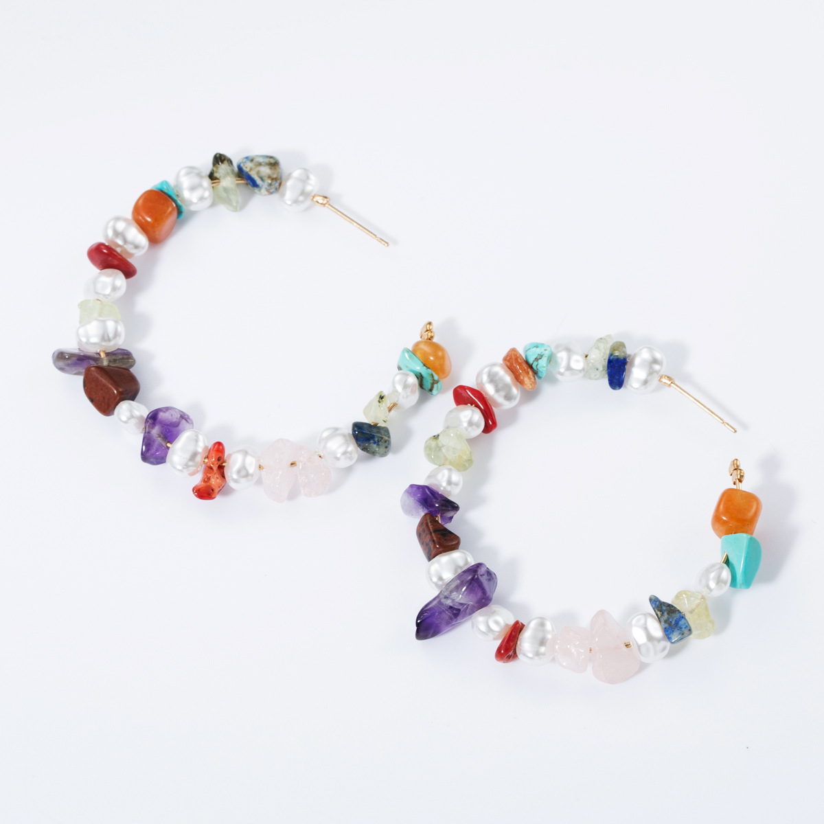 

Fashion ins Wind alloy ring turquoise imitation pearl beaded earrings personalized ethnic fashion online celebrity street shooting