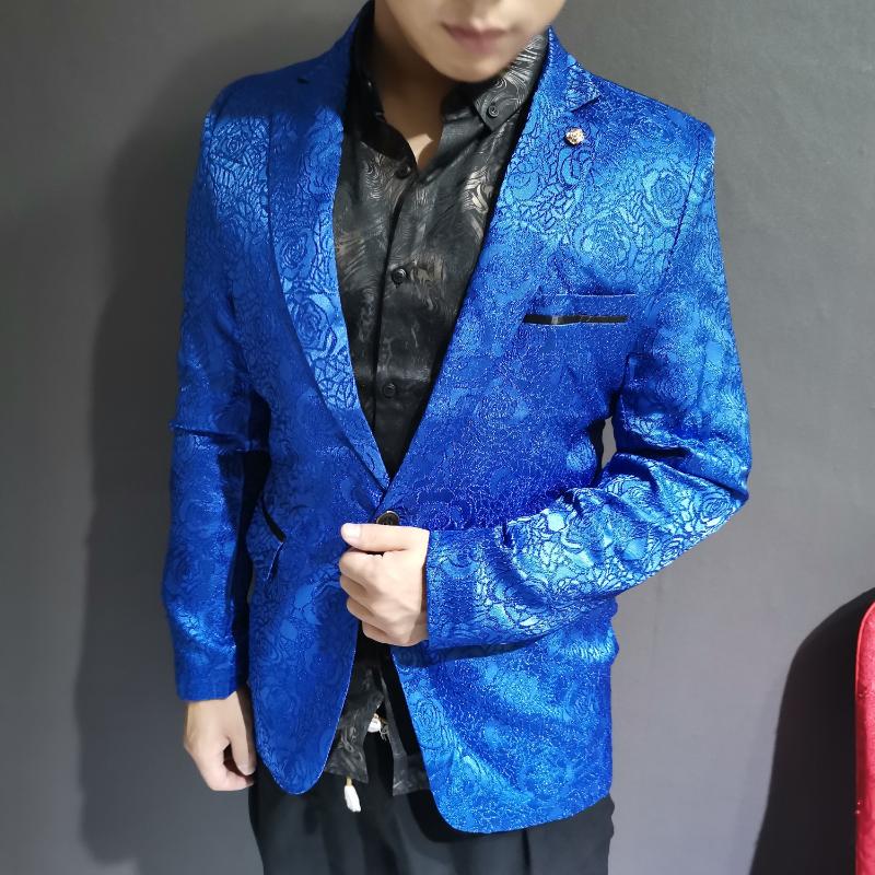 

Stylish Blazer Business Casual Party Wedding Suit Coat Rose Jaquard Print Slim Fit Blazer Royal Blue Black Promo For Men