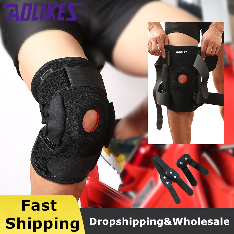

Men Knee Brace Polycentric Hinges Professional Sports Safety Knee Support Black Pads Guard Protector Strap Joelheira
