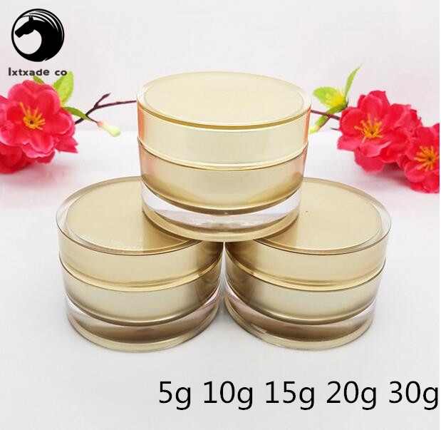 

Free Shipping 10g 15g 20g 30g gloden Acrylic Plastic Empty Bottles Jars New Style Top Grade Eye Gel Cosmetic cream containers