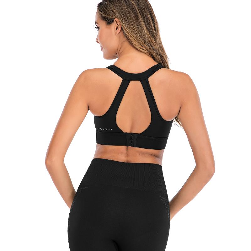 

sexy women backless yoga top for fitness workout sports bra push up padded shockproof running wear, Black