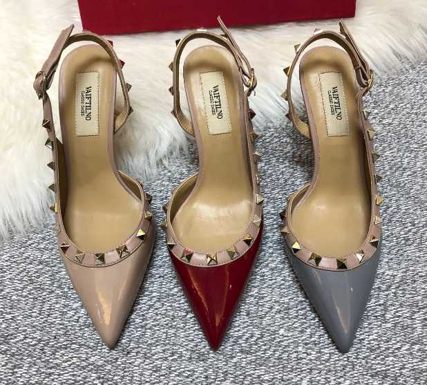 

New Women High Heel Sandal 6cm Thin Heel Rivets Wedding Shoes Real Leather One Belt Pointed Toe Shallow Mouth Sandals 34-43, Nude purple shiny