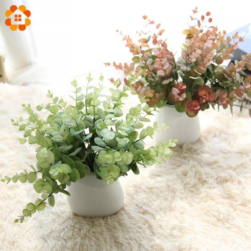 

1Branch DIY Artificial Grass Leaves Plastic Green Plants Fake Eucalyptus Leaf For Home Vases Decoration Wedding Party Decoration, Brown