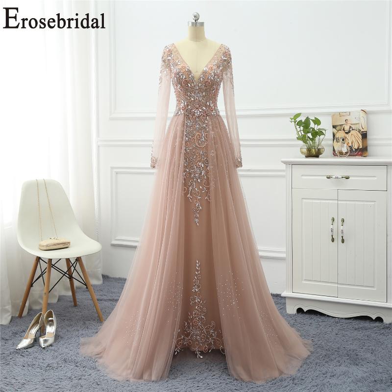 

Erosebridal Elegant A Line Evening Dress Long 2020 Long Sleeve Formal Dresses Evening Gowns for Women with Train Prom Dress, Red sleeveless
