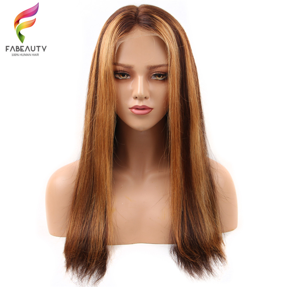 

Ombre Blonde Lace Front Human Hair Wig 150% Brazilian Straight 13*4 Lace Wigs Honey Blonde Remy Wig, Ombre color