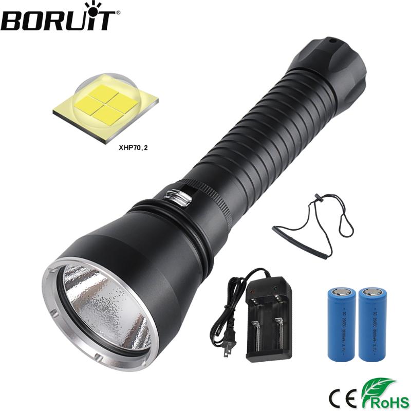 

Flashlights Torches BORUiT XHP70.2 LED Yellow/White Light 4000LM Scuba Diving Underwater 100M 26650 Torch High Power Spearfishing