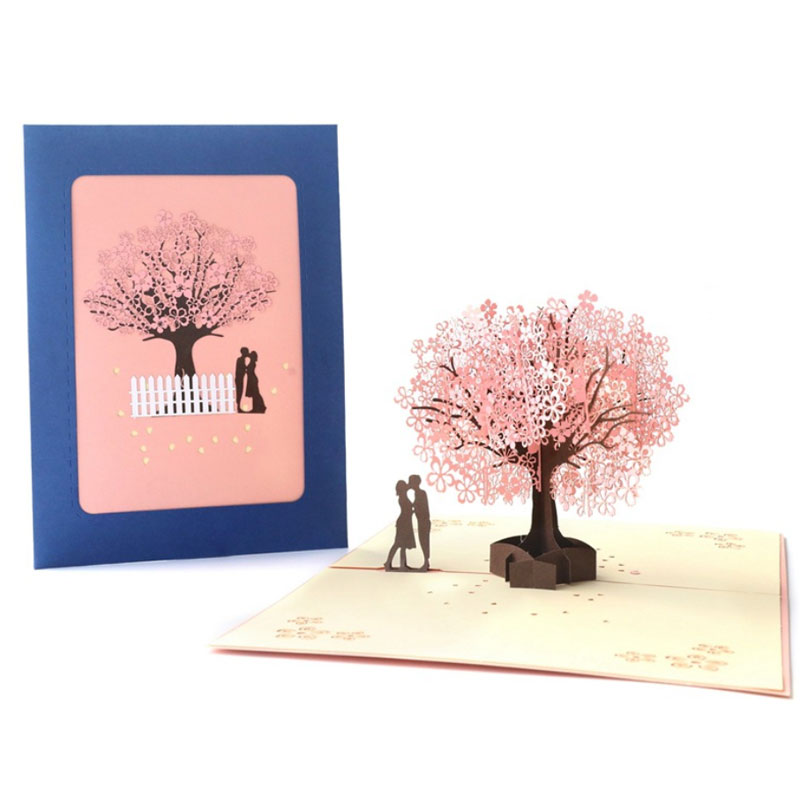 

New 3D Wedding Invitation Romantic Sakura Greeting Cards Blessing Card Pop Up Valentine's Day Lovers Postcards
