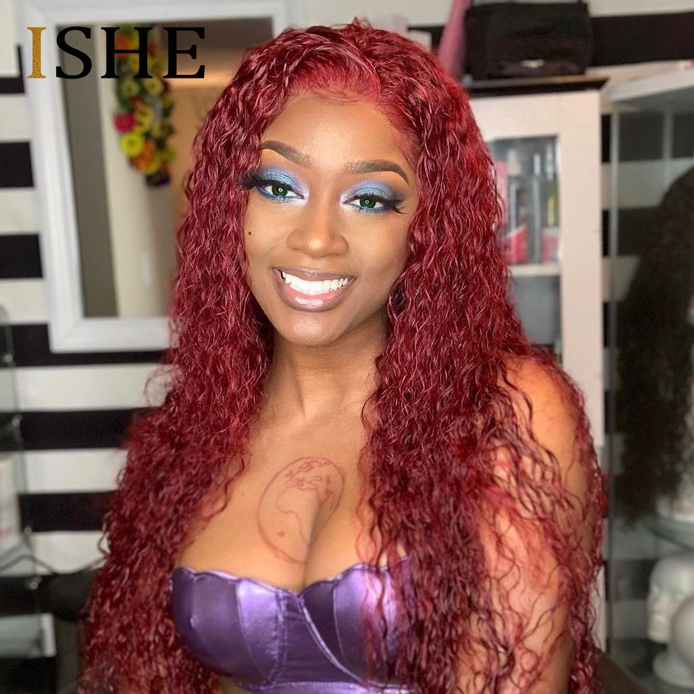 

Red Color 13x6 Lace Front Human Hair Wigs Pre Plucked Deep Curly Lace Front Wig Natural Hairline Deep Part Brazilian Remy Wig150