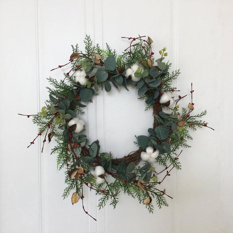 

Natural Cotton Dried Artificial Flower Wreath Simulation Flower Wreath Christmas Decoration Home Door Hanging Decor, 01