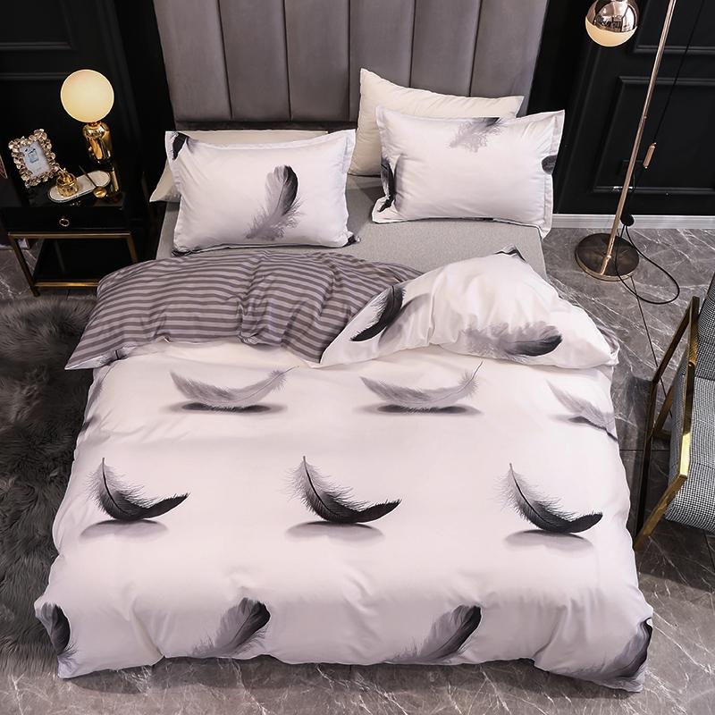 

Duvet Cover Sets Queen Size Feather Printed Bed Linens Euro for Home roupa de cama Single/Double Size Duvet Cover Bedding, 003