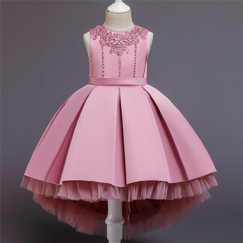 

New Kids Girls Long Layered Lace Flower Party Gown Elegant Prom Dresses Kid Girl Princess Wedding Children First Communion Dress, Red