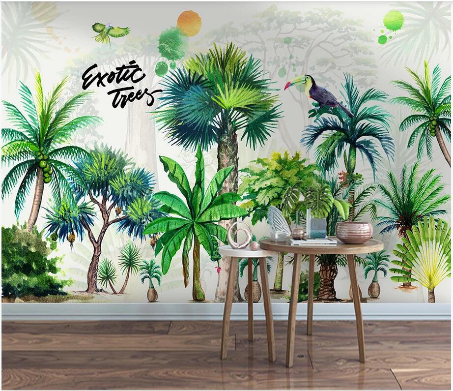 

3D ceiling murals wallpaper custom photo Nordic modern small fresh hand painted tropical plant forest homedecor wallpaper for walls 3 d, Non-woven