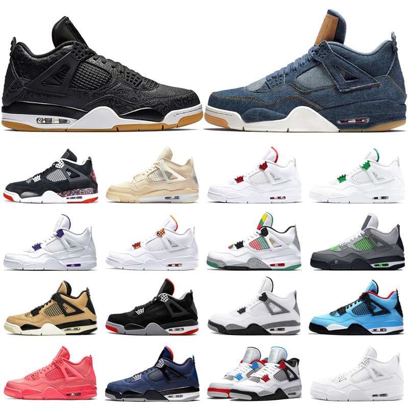 

New Sail Jumpman 4 4s Basketball Shoes OVO Bred Neon Court Purple Washed Denim Carnival Black Gum Mens Trainers Sports Sneakers