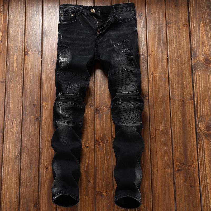 

New Men's Fashion Casual Jeans Drawstring Long Denim Pants Jogger Straight Trousers, Black