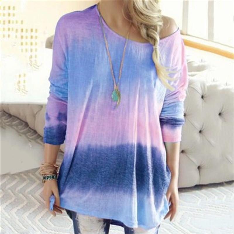 

Gradient Round Neck Women T-shirt Fashion Trend New Casual Loose Long Sleeve Tops Comfortable Designer Female Strapless Crew Neck Tshirts