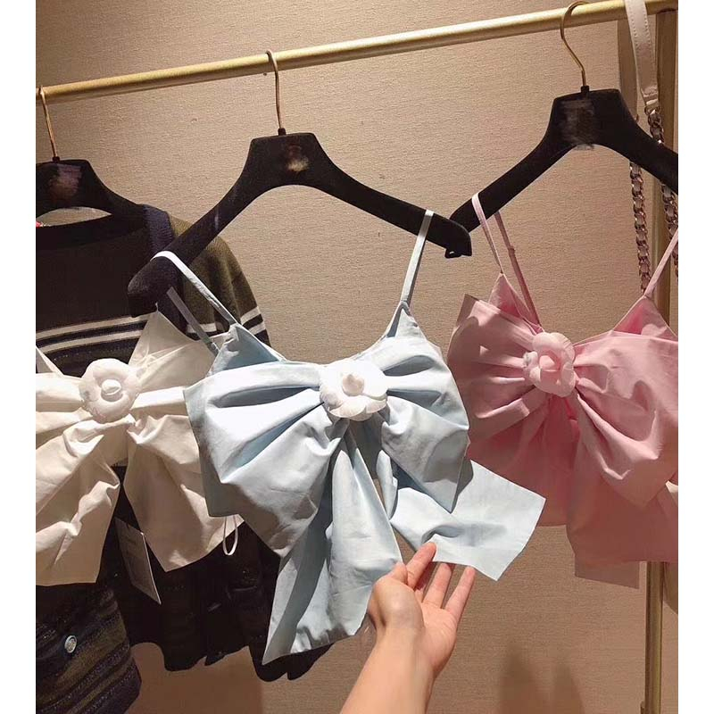 

Cosmicchic 2020 Sexy Bow Flower Crop Top Lovely Sweet High Quality Womens Runway Tanks T-Shirt Tee Strapless Clothing Women, Sky blue