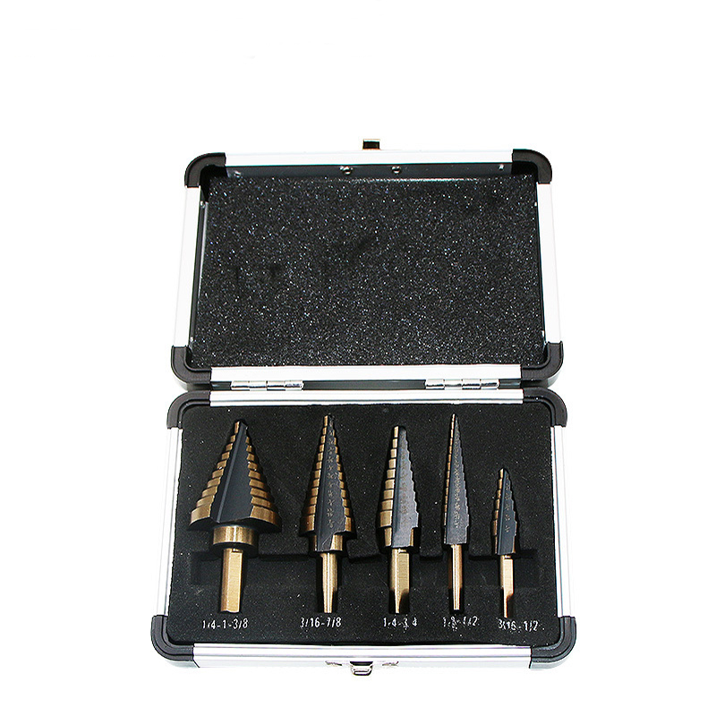 

5pc HSS Cobalt Step Drill Bit Set Titanium Cone Drill Hole Cutter Bit Multiple Hole 50 Sizes Step Power Tool