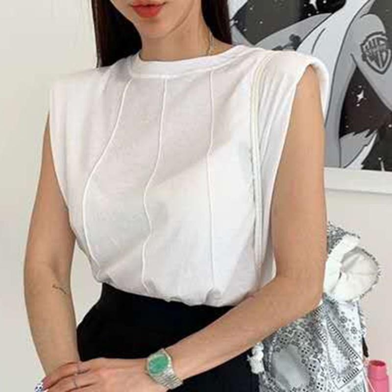 

Korean Fashion Cotton Linen T-Shirt Women White Pink Black Sleeveless Elegant Office Ladies Casual Tshirt Plus Size Solid Tees