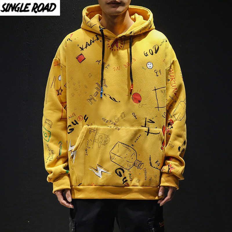 

SingleRoad Man's Hoodies Men 2020 Spring Graffiti Sweatshirt Oversized Harajuku Japanese Streetwear Yellow Casual Hoodie For Men, Blue hoodies men