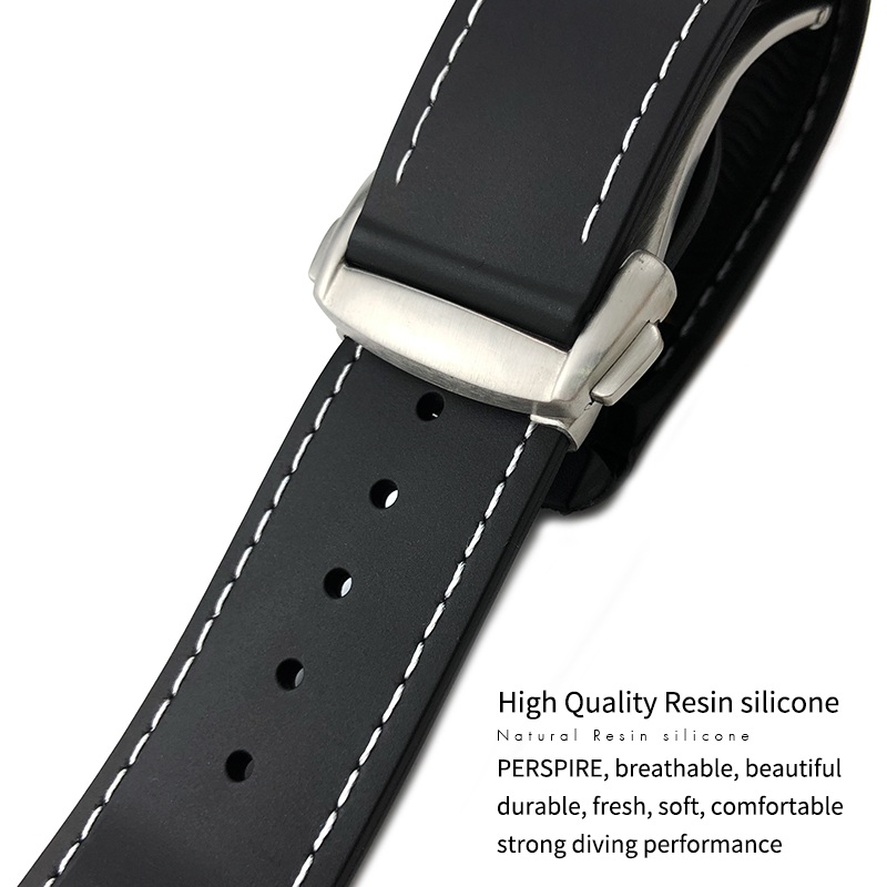 

20mm 21mm 22mm Rubber Silicone Watch band For Omega Sea master 300 IWC Hamilton Black Blue Strap Watch Bracelets Folding Clasp Fre274n