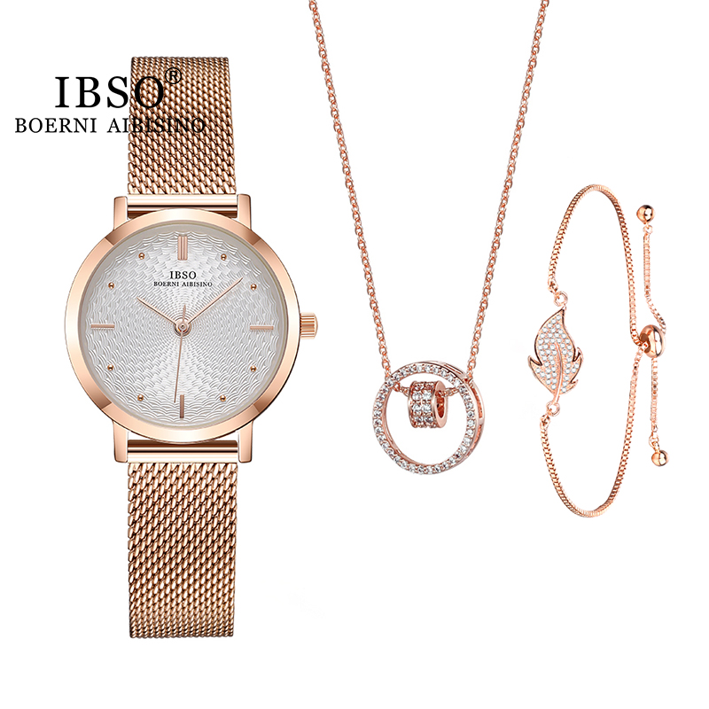 

Time-Limited Big Sales Woman Designers Alloy Case Wristwatch for Elegant Ladies And Womens Fashion Casual Arrivals IBSO Selling With Necklace Watch Set, Silver