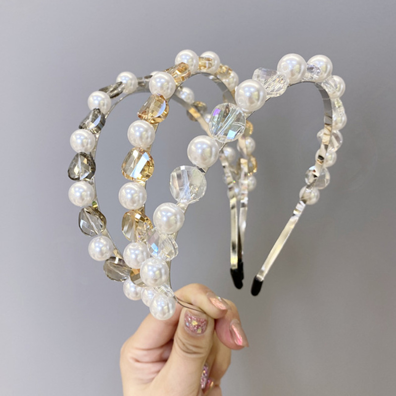 

Vintage Rhinestone Pearl Bezel Bride Hair Band Women Headbands Princess Girls Hair Accessories Hoop Clips opaska do wlosow