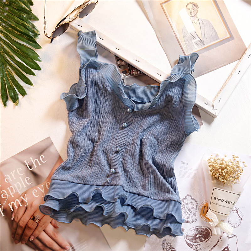 

HELIAR Knited Tops Women Buttoned Up Crop Tops For Women Cute Camis 2020 Summer Solid Crop, Black