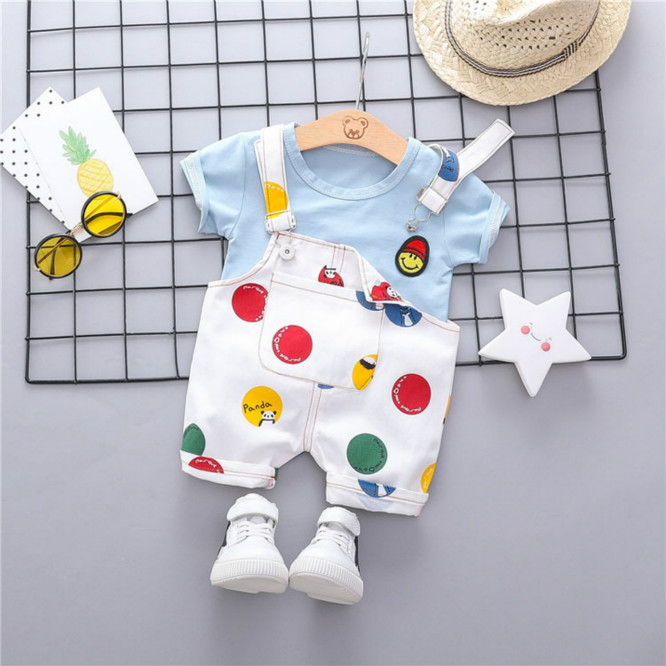 2020 Kids Designer Clothing Sets Boys Girls Fashion Tshirts + Overalls Two Pieces Set Children Casual Summer Printed Cute Clothing Suits-image-559817906
