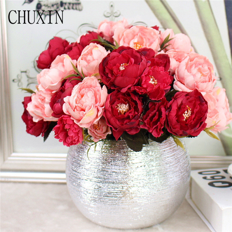 

Artificial silk mini peony flower home living room hotel table decoration fake flower wedding hand holding photography props, Blue