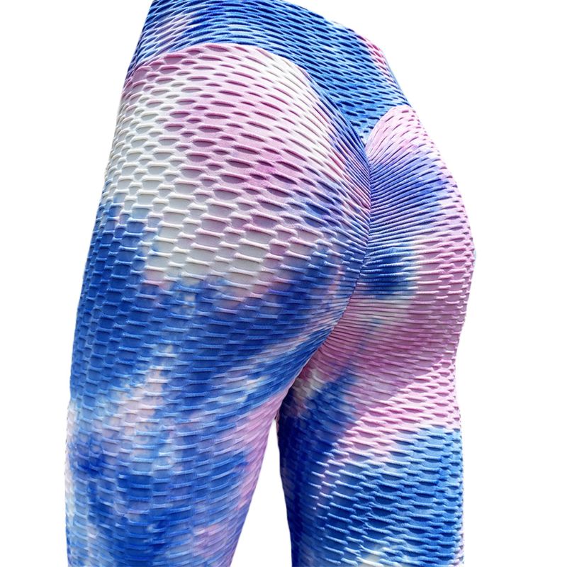 

Womens Neon Tie-Dye Yoga Leggings Ruched BuLifting Push Up Sports Tight Pants