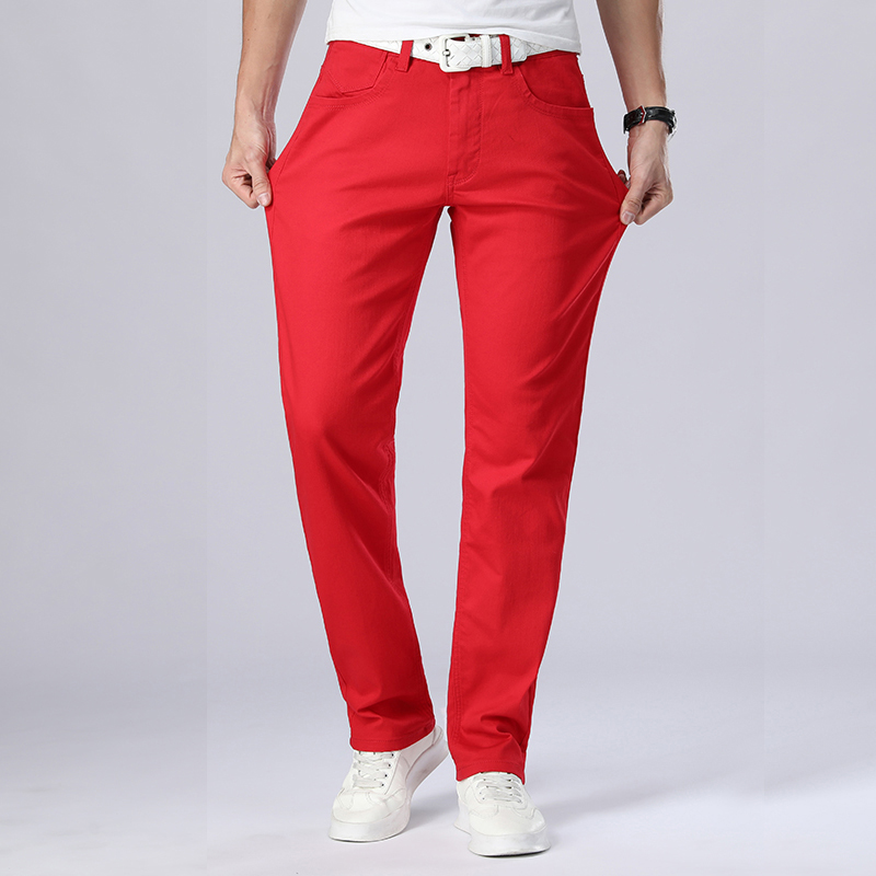 

2020 New Autumn Men's Red Jeans Classic Style Straight Elasticity Cotton Denim Pants Male Brand White Trousers