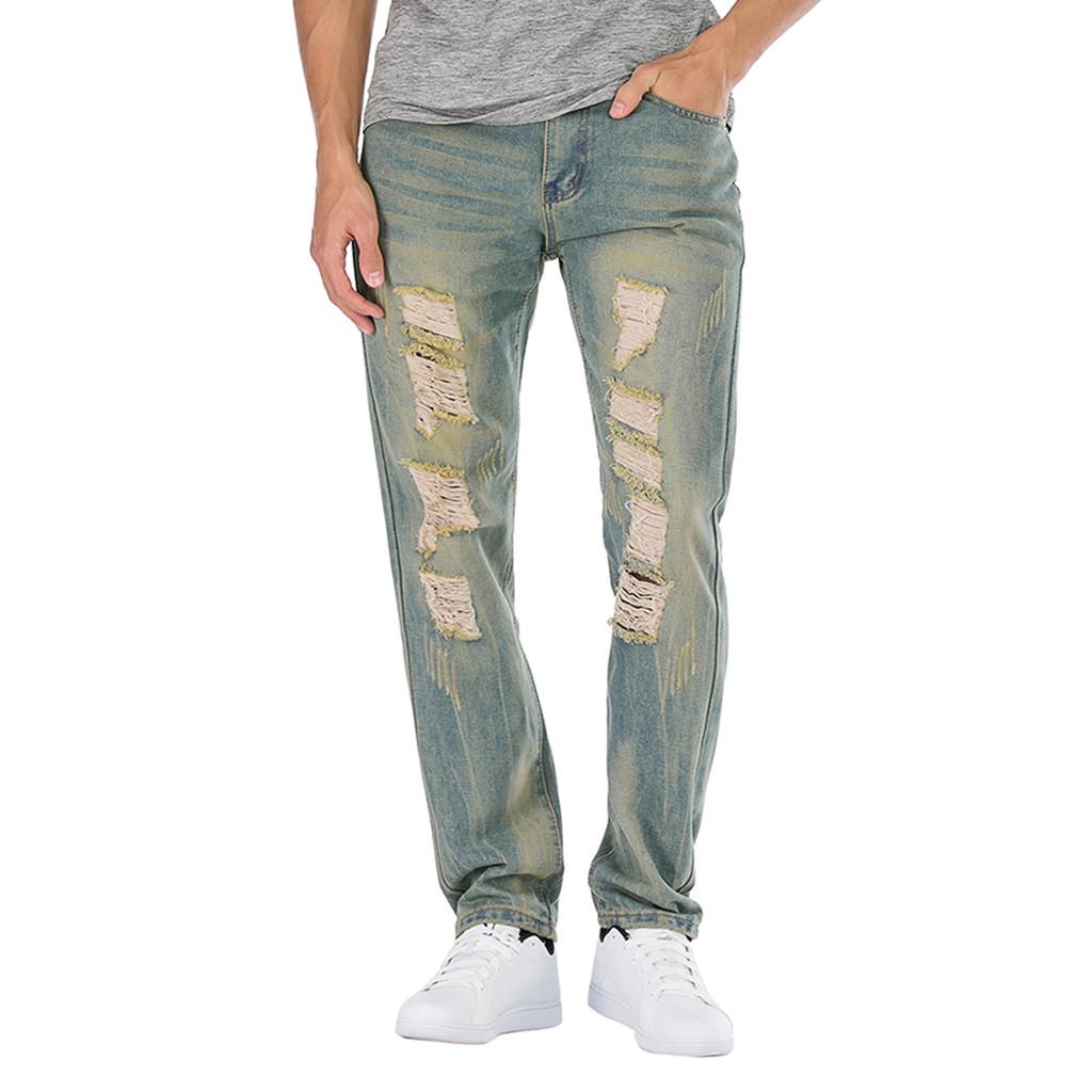 

Fashion Men's Casual Personality Printing Slim Fit Denim Jeans Pants, Blue