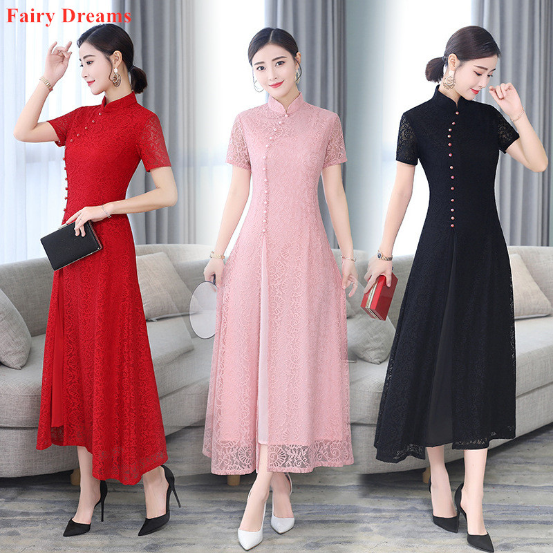 

Cheongsam Qipao 2020 Spring Summer Lace Autumn Winter Dobby Ceremonial Long Dress Chinese Style Women's Fashion