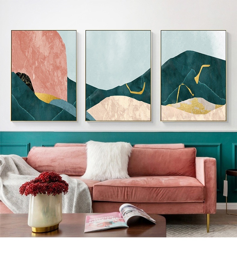 

3 Panels Nordic Geometric Color Block Abstract Wall Art Landscape Oil Painting Luxury Canvas Art Wall Pictures for Bedroom Modern Home Decor