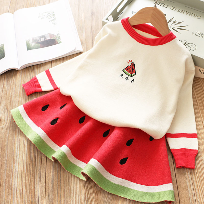 

Melario Baby Girl Clothes Girls Sweater Set Children's Solid Color Printing Knit Suit Sweater Girls Warm Skirt Set 2pcs, Az638 grey