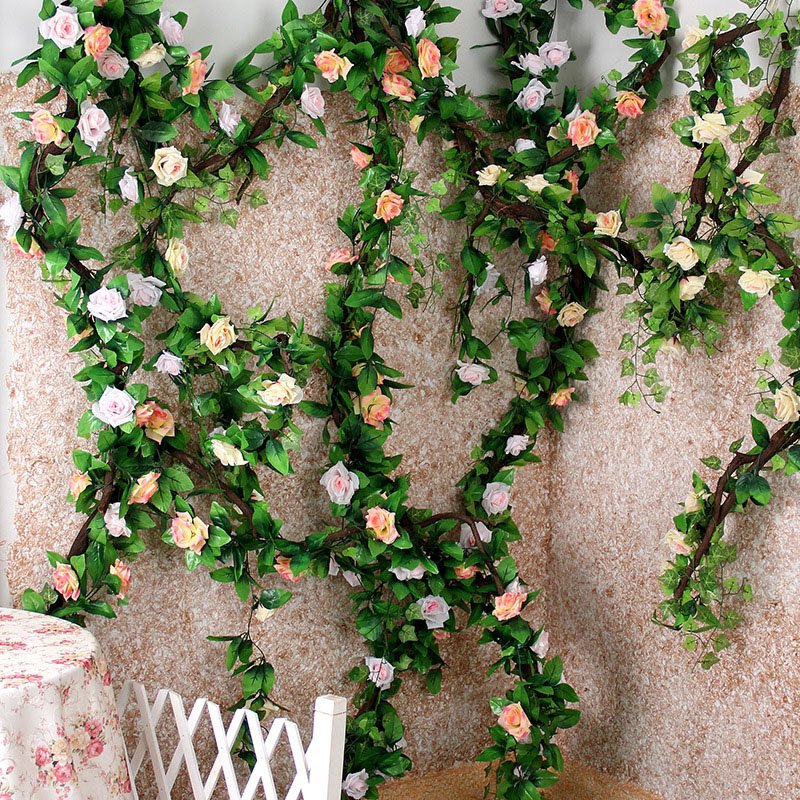 

235cm Silk Artificial Roses Flowers Rattan String Vines For Home Wedding Decoration Fake plants DIY Hanging Garland wreath wall, Blue
