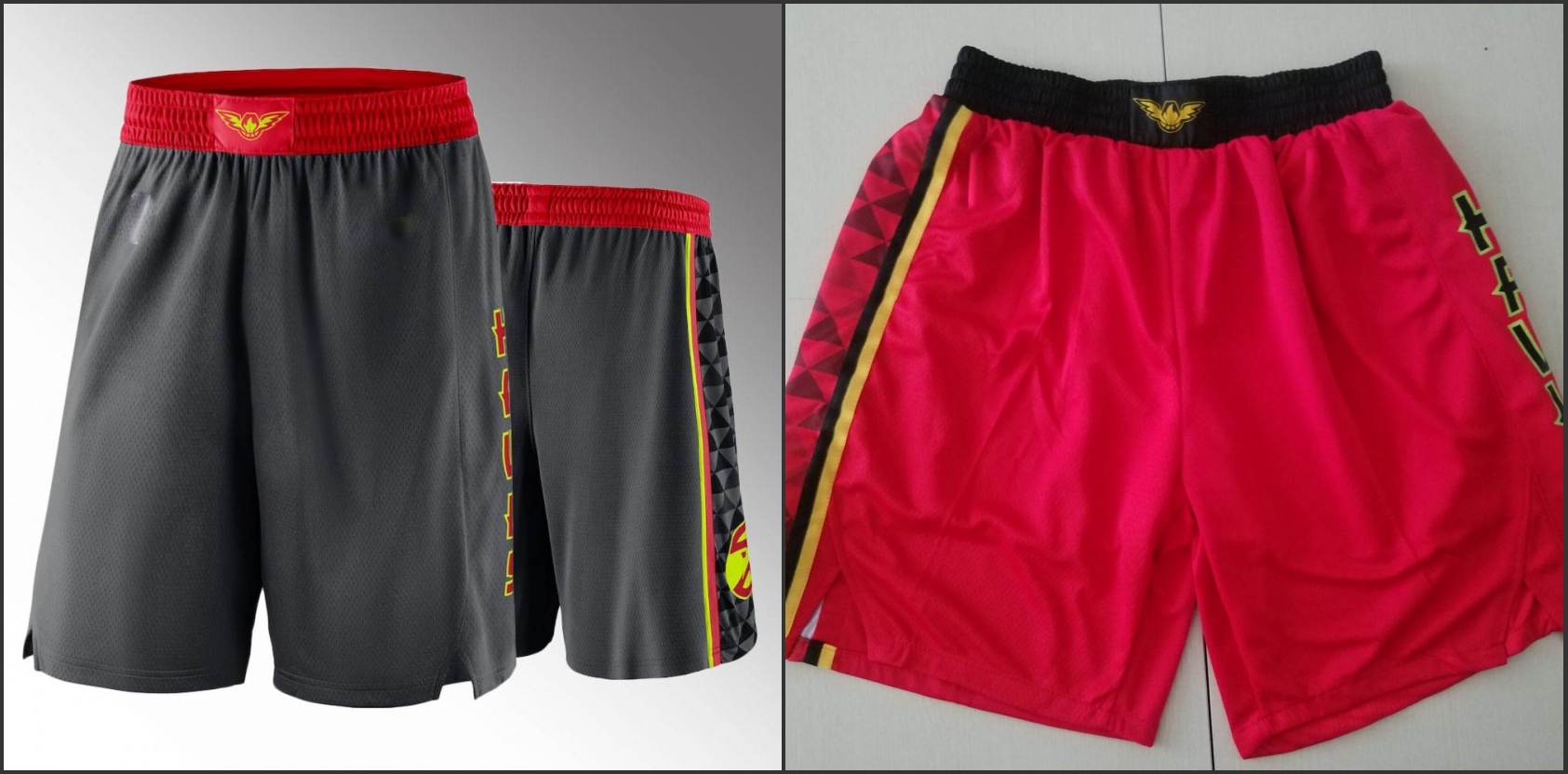

Atlanta Hawks Men Black Red NBA swingman basketball Shorts
