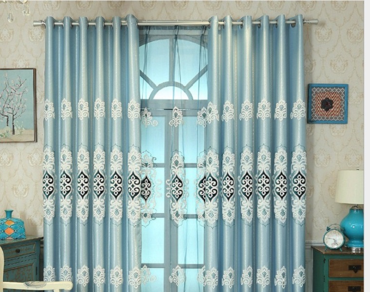 blue curtain fabrics for sale